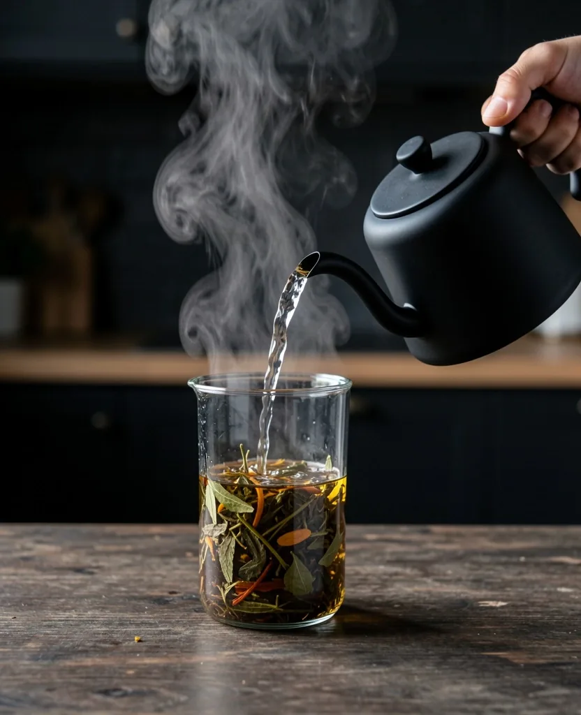 Tazza di tè Good Fit fumante su superficie in pietra